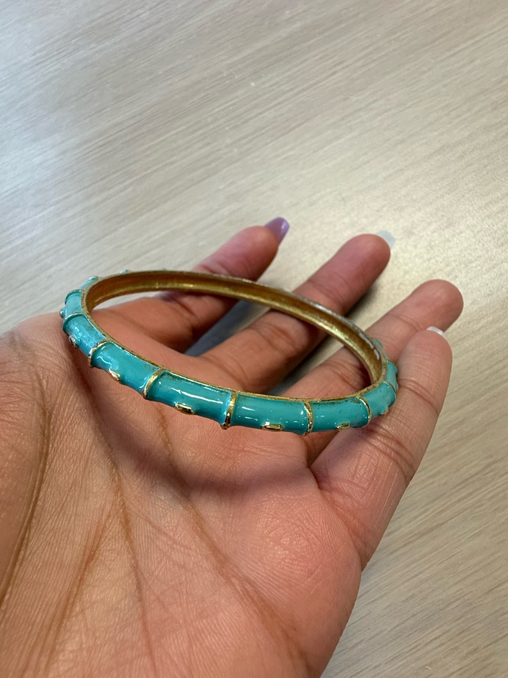 Turquoise Enamel Bamboo-Style Bangle Bracelet - Women Jewelry
